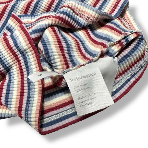Reformation Womens Cameron Striped Cropped Ribbed Top S Crew Neck Pink Y2k - Picture 5 of 7